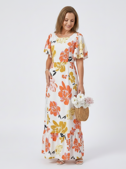 Clarisa - Maxi dress with round neck and short sleeves