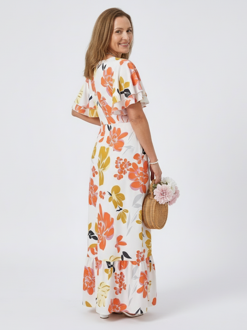 Clarisa - Maxi dress with round neck and short sleeves