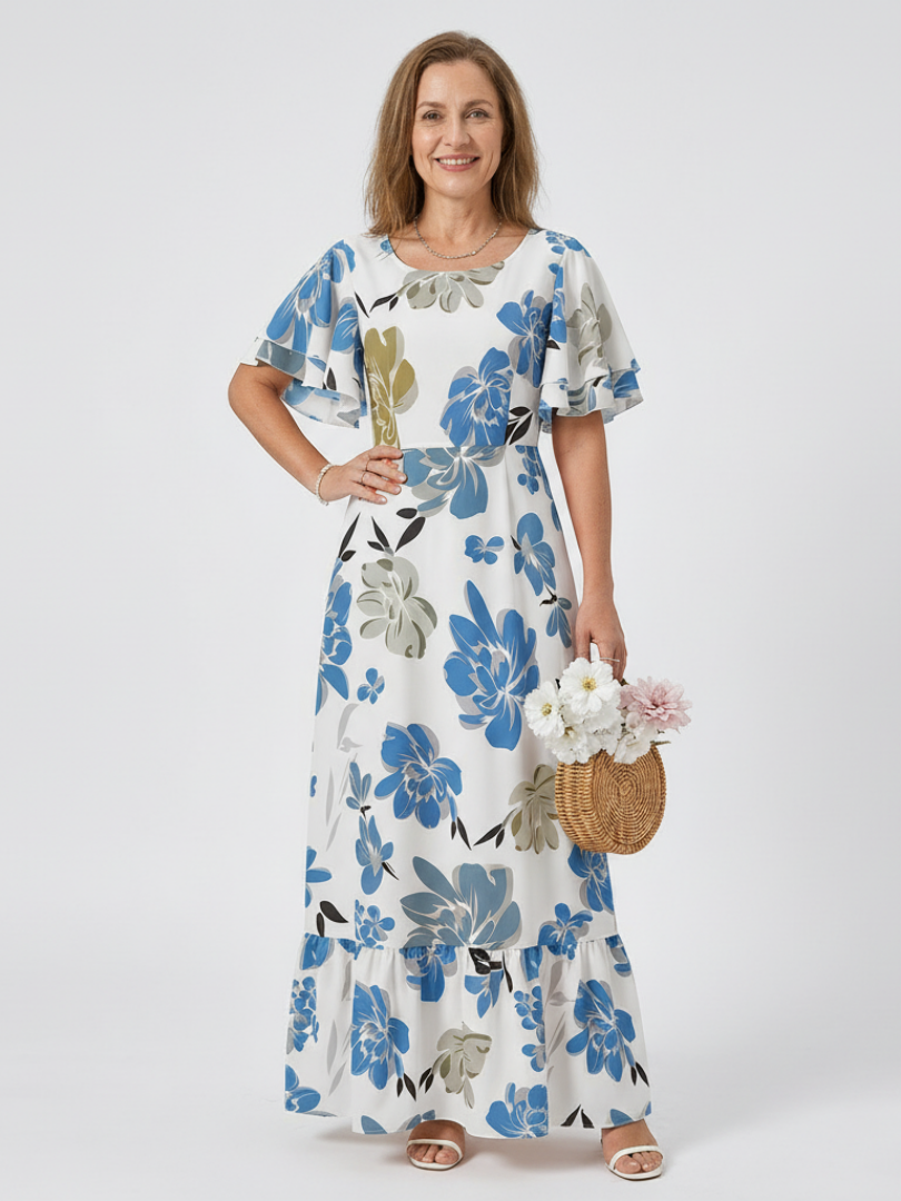 Clarisa - Maxi dress with round neck and short sleeves