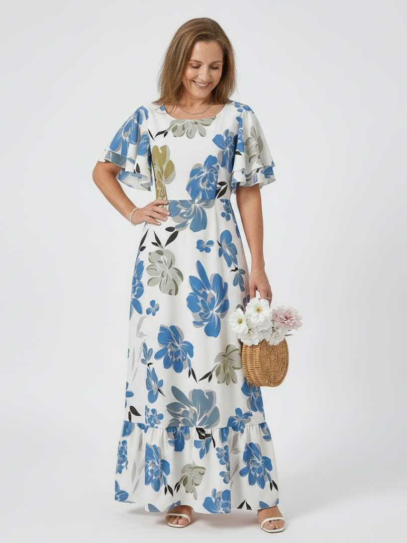 Clarisa - Maxi dress with round neck and short sleeves