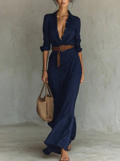 Luna | Elegant Long Dress with V-Neck and Wrap Design