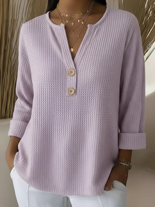 Lucia | Waffle Knit Henley Shirt with Buttons