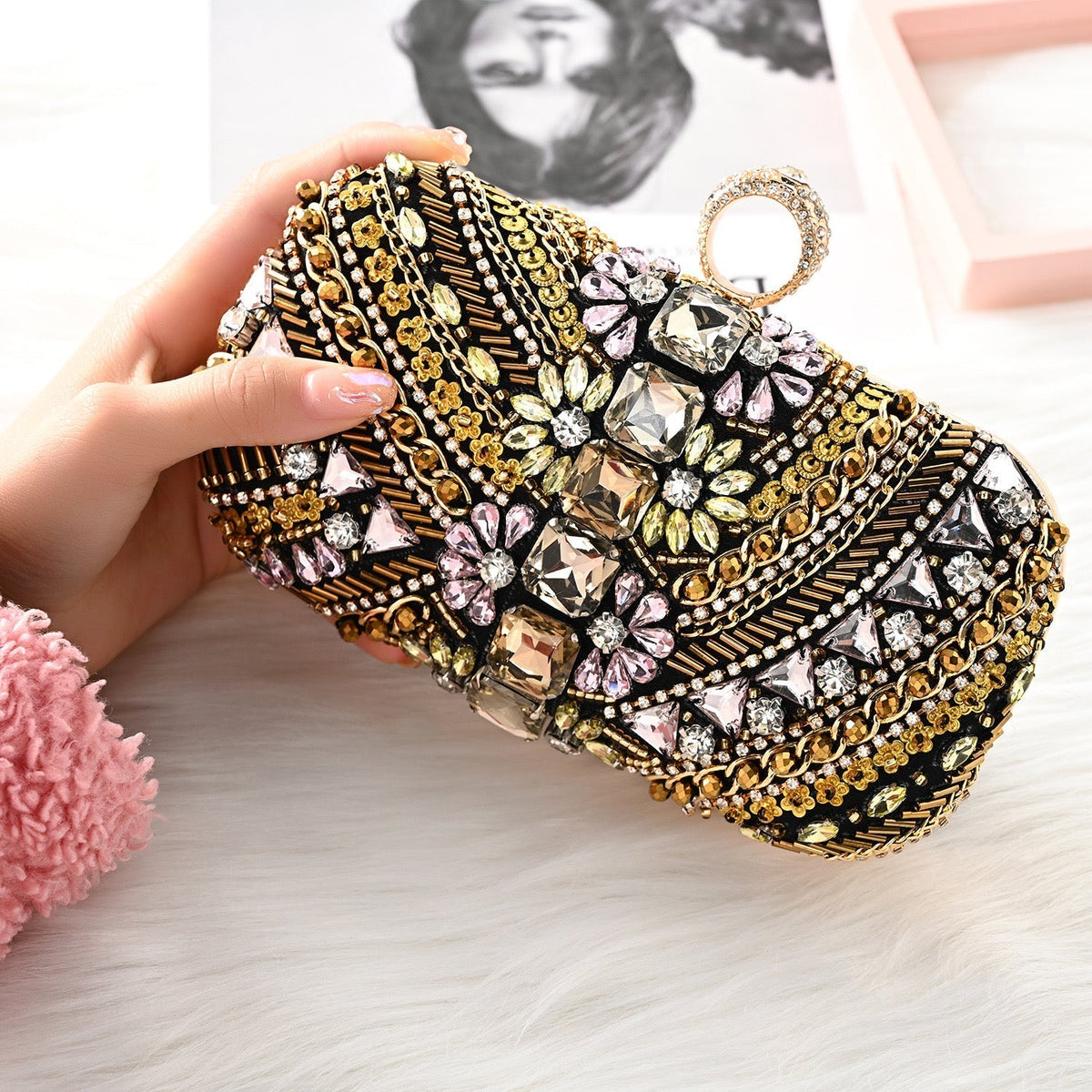 Handmade Pearl Evening Clutch | Rhinestones and Beads