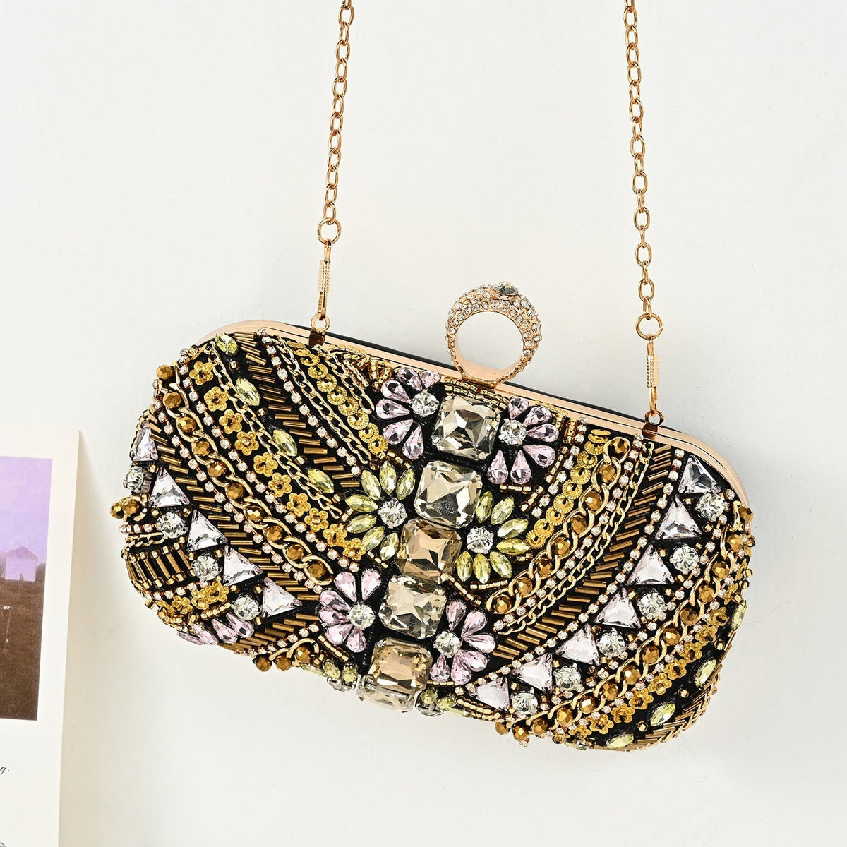 Handmade Pearl Evening Clutch | Rhinestones and Beads