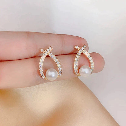 Pearl and cubic zirconia earrings