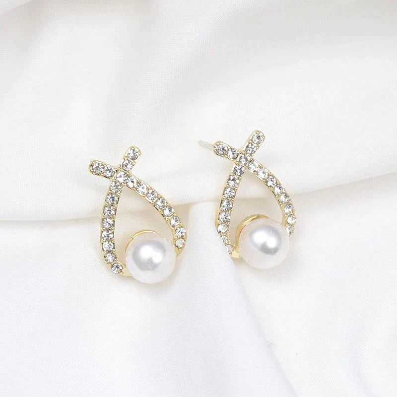 Pearl and cubic zirconia earrings