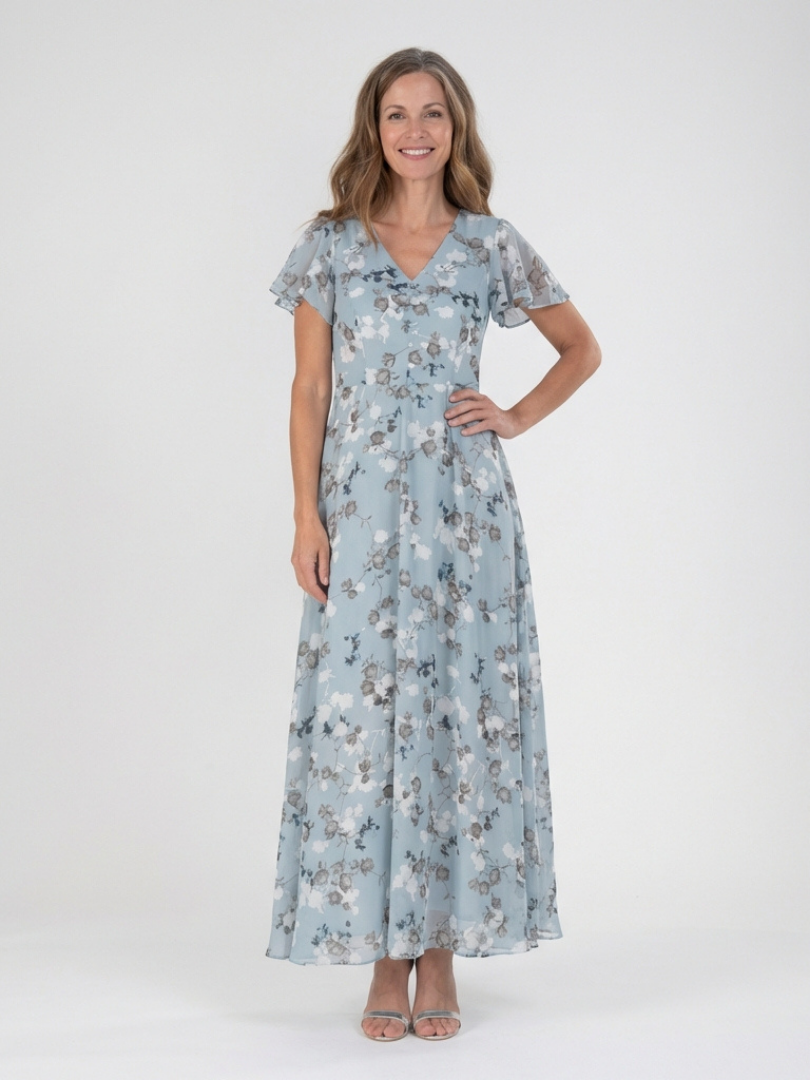 Isabel - Long chiffon dress with floral print
