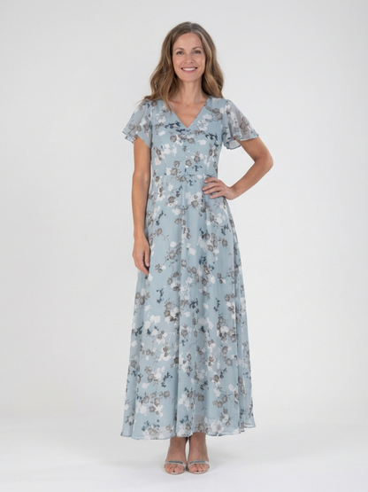 Isabel - Long chiffon dress with floral print
