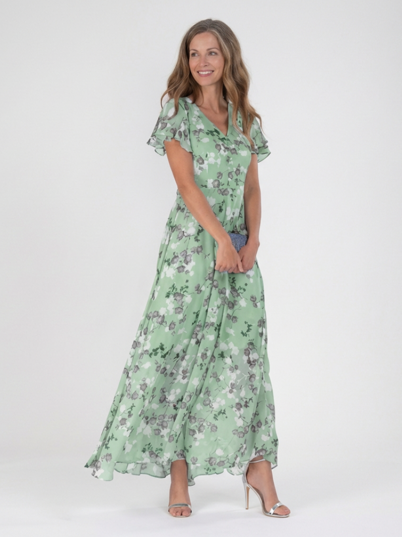 Isabel - Long chiffon dress with floral print