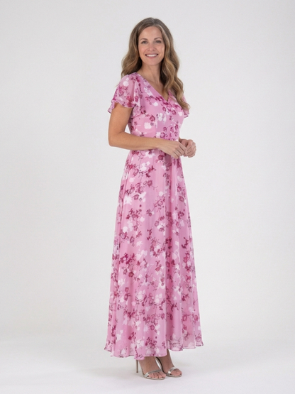 Isabel - Long chiffon dress with floral print
