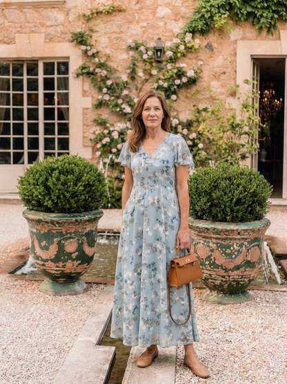 Isabel - Long chiffon dress with floral print