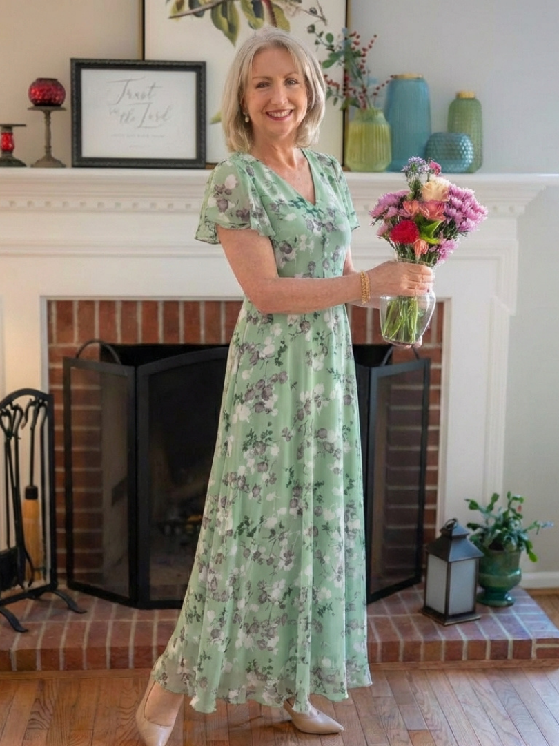 Isabel - Long chiffon dress with floral print