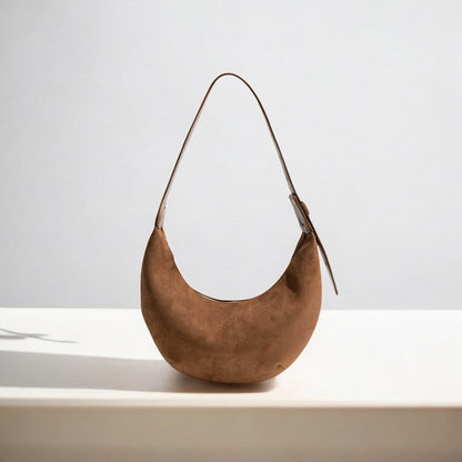 Suede-Finish Half-Moon Shoulder Bag
