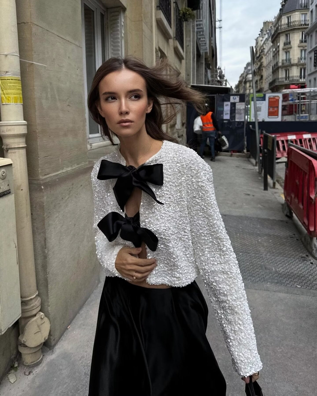Ava: Short Sequin Blazer with Bow