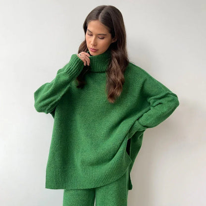 Chic Turtleneck and Knit Pants Set