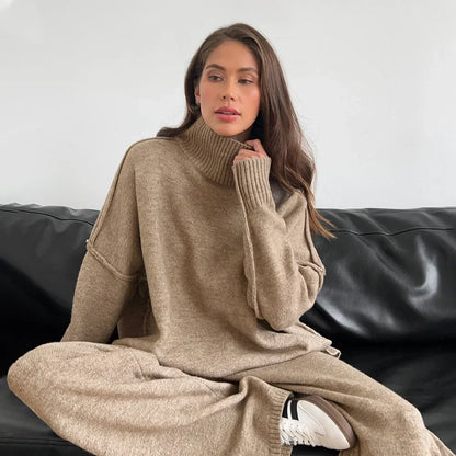 Chic Turtleneck and Knit Pants Set