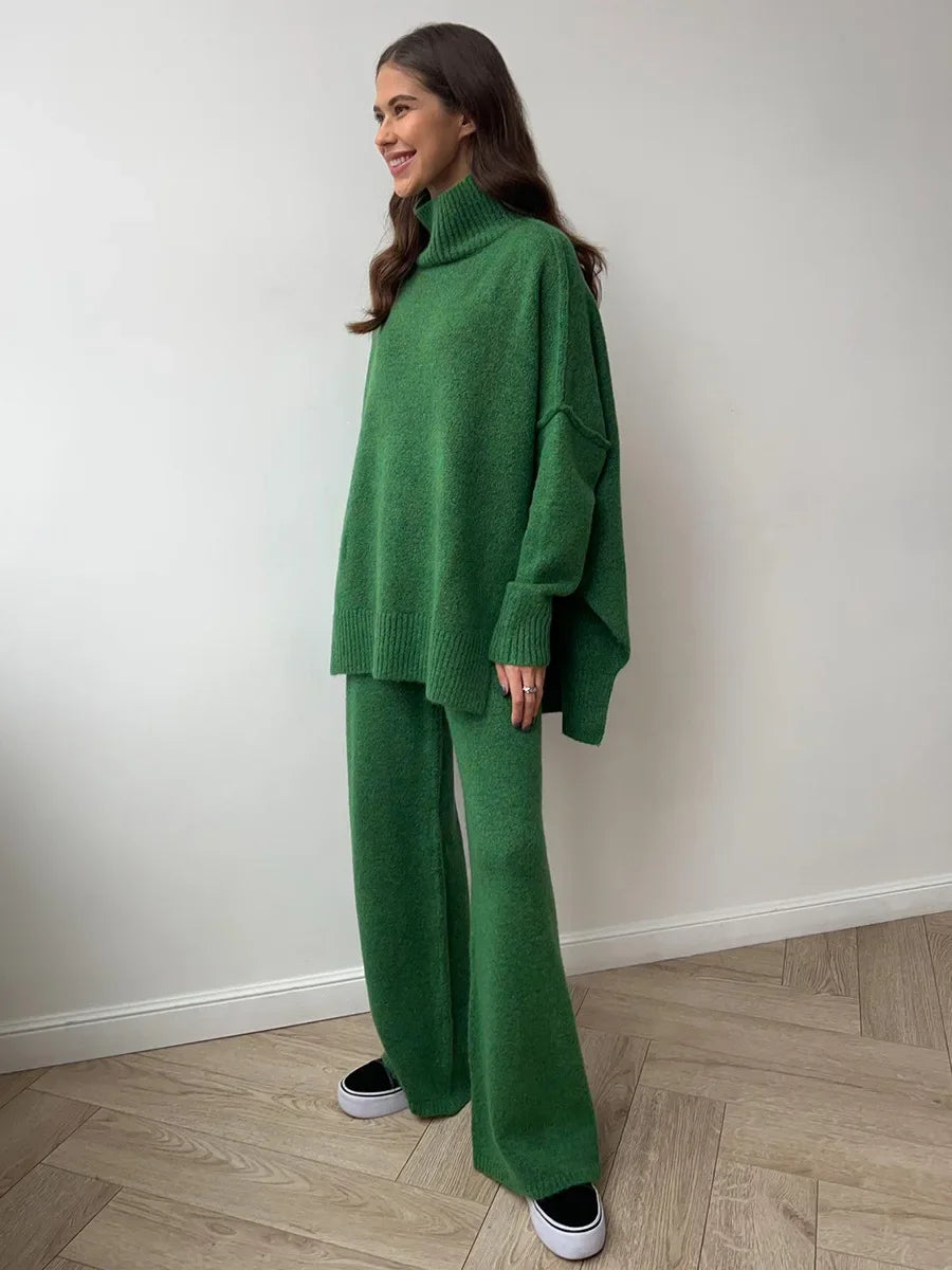 Chic Turtleneck and Knit Pants Set
