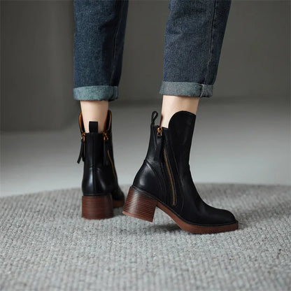 Mid-Heel Leather Boots | Luxe™