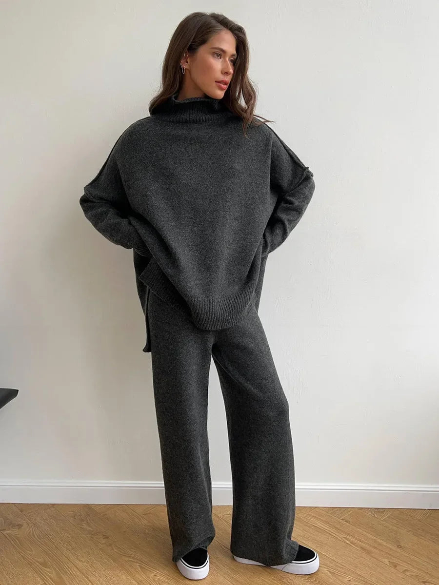 Chic Turtleneck and Knit Pants Set