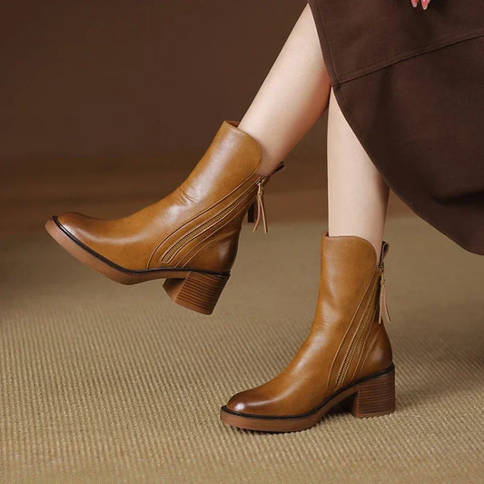 Mid-Heel Leather Boots | Luxe™