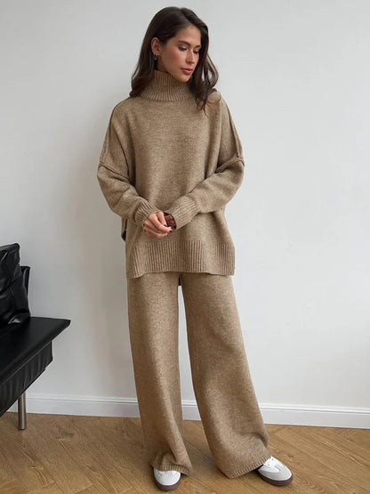 Chic Turtleneck and Knit Pants Set