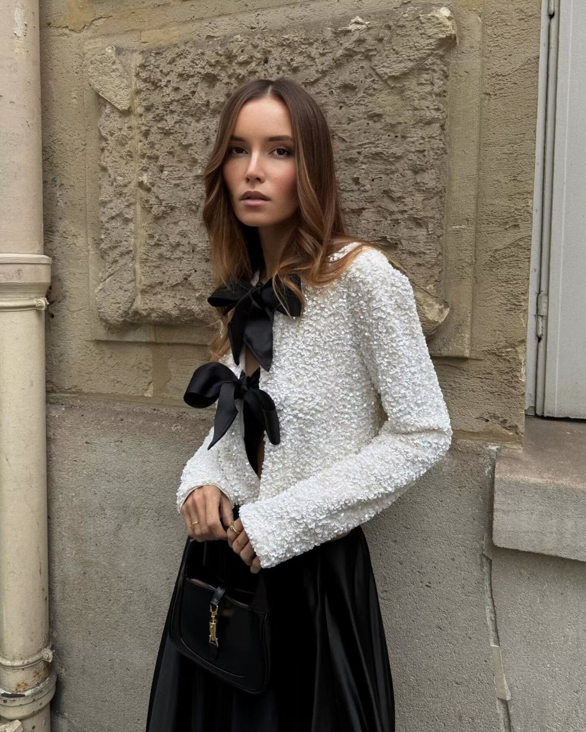 Ava: Short Sequin Blazer with Bow