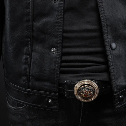 Men's modern, durable leather biker jacket