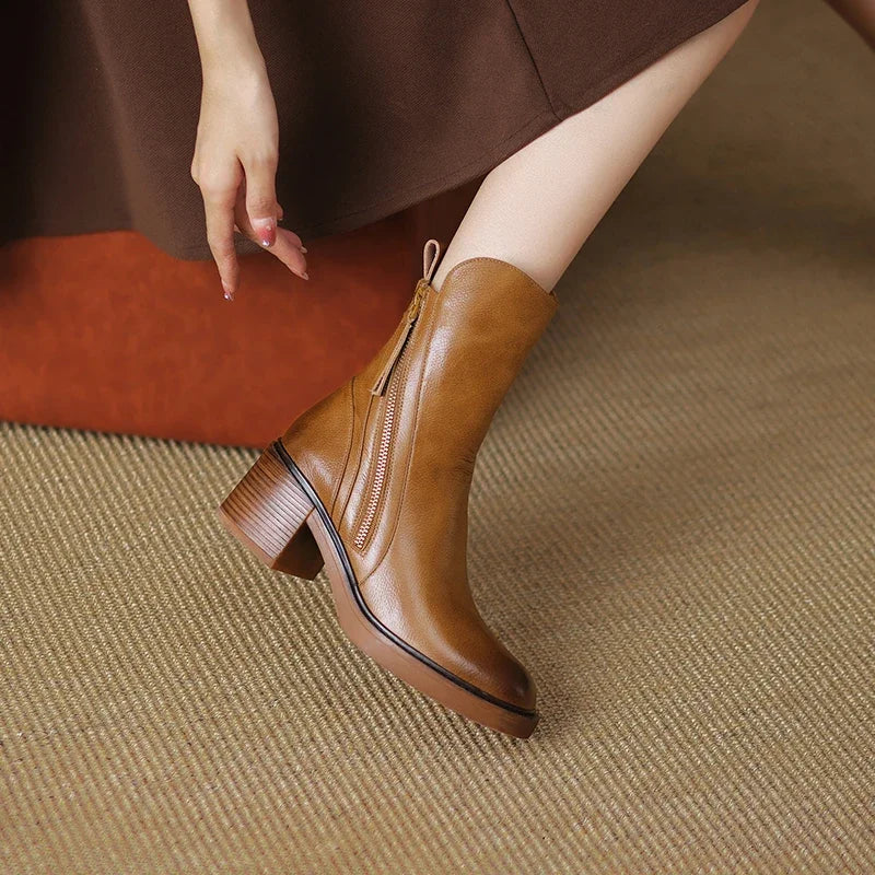 Mid-Heel Leather Boots | Luxe™