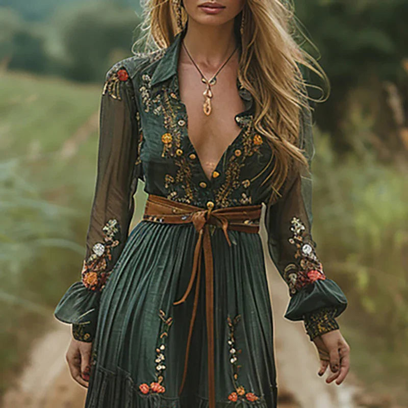 Jacinda | Women's boho maxi dress with flowing belt | Lightweight