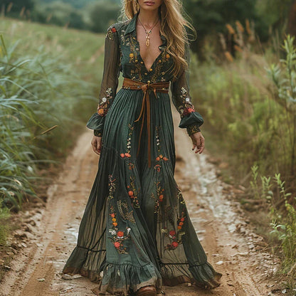 Jacinda | Women's boho maxi dress with flowing belt | Lightweight