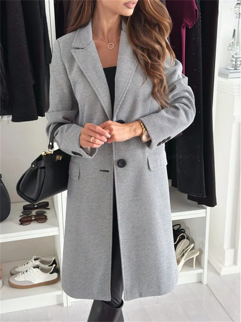 Lina - Long Wool Button-Up Coat
