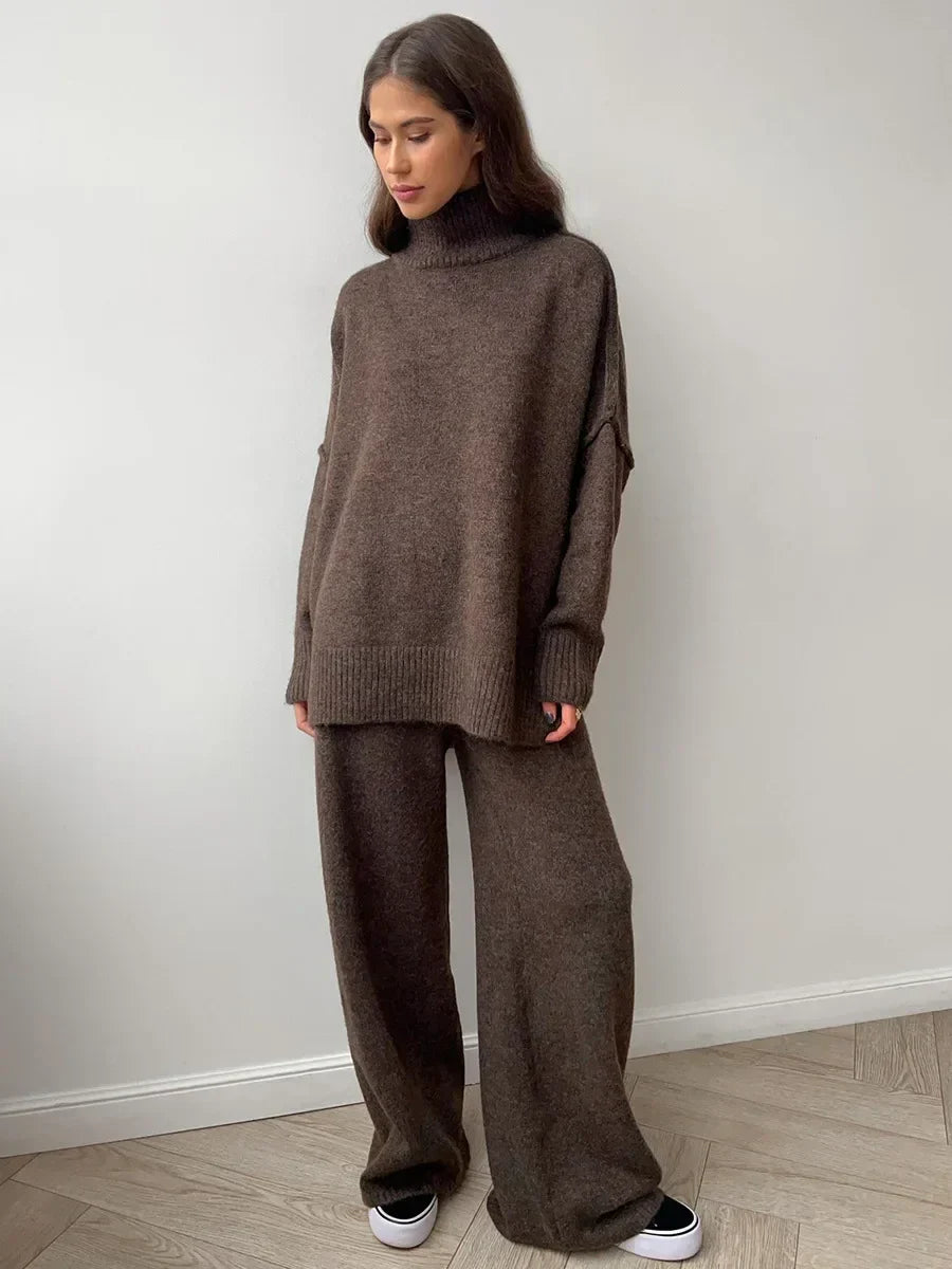 Chic Turtleneck and Knit Pants Set