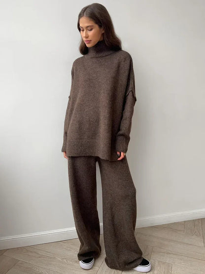 Chic Turtleneck and Knit Pants Set
