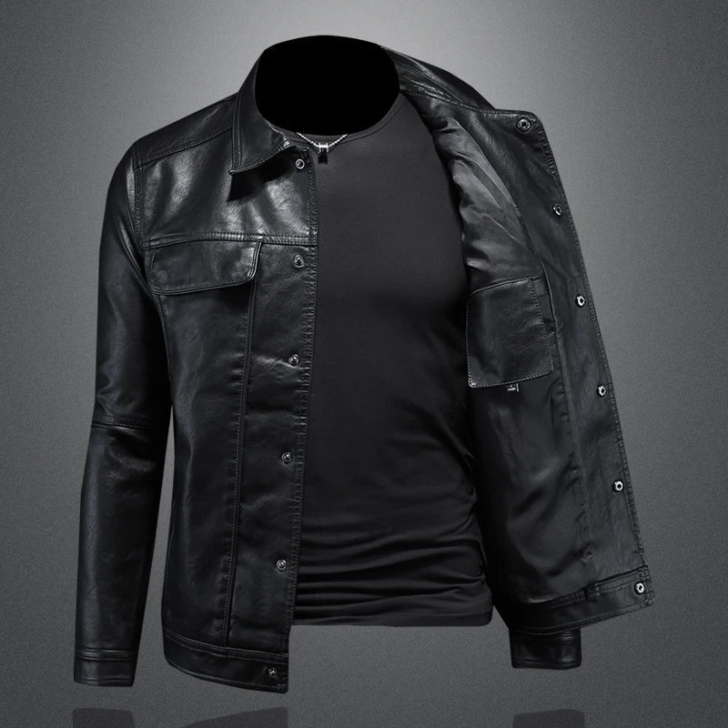 Men's modern, durable leather biker jacket