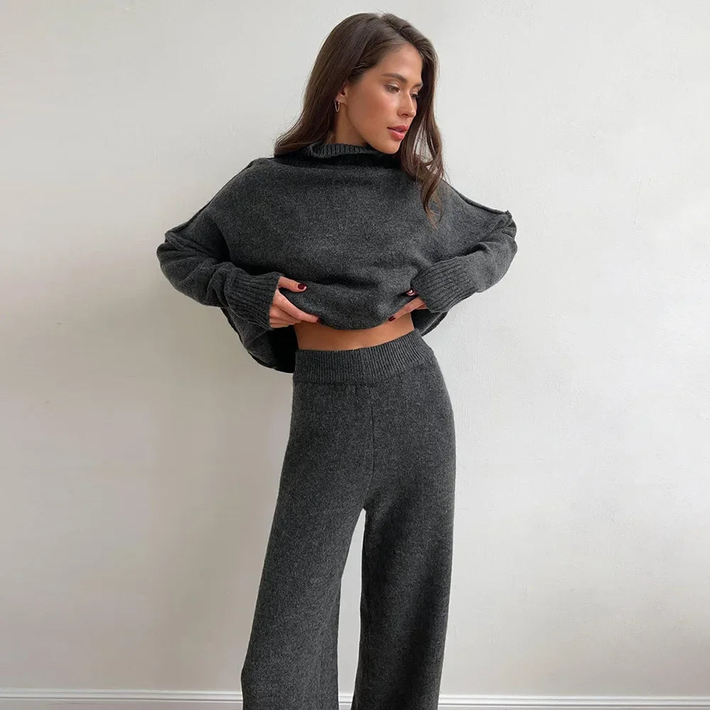 Chic Turtleneck and Knit Pants Set