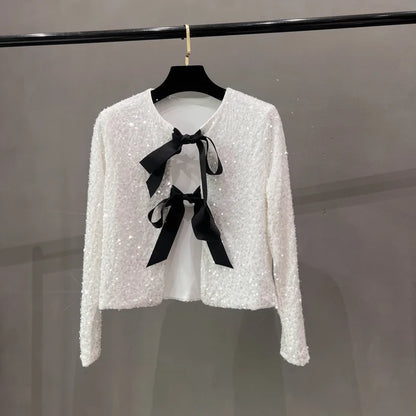 Ava: Short Sequin Blazer with Bow