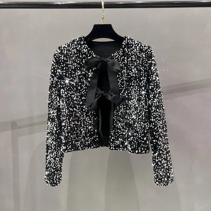 Ava: Short Sequin Blazer with Bow
