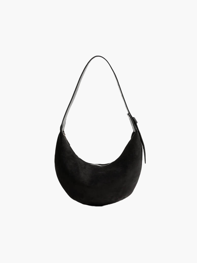 Suede-Finish Half-Moon Shoulder Bag