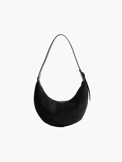 Suede-Finish Half-Moon Shoulder Bag