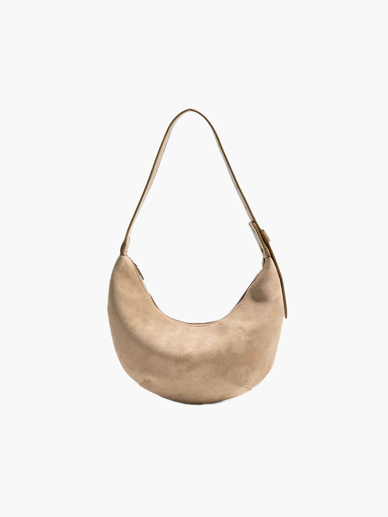 Suede-Finish Half-Moon Shoulder Bag