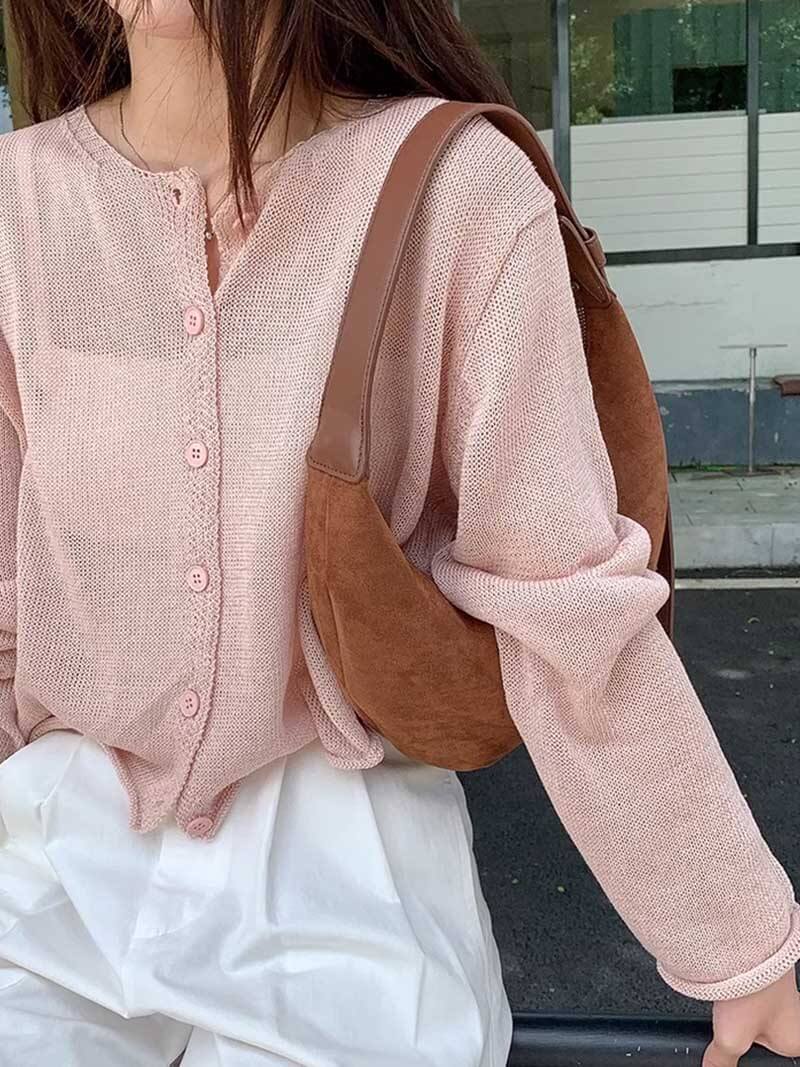 Suede-Finish Half-Moon Shoulder Bag