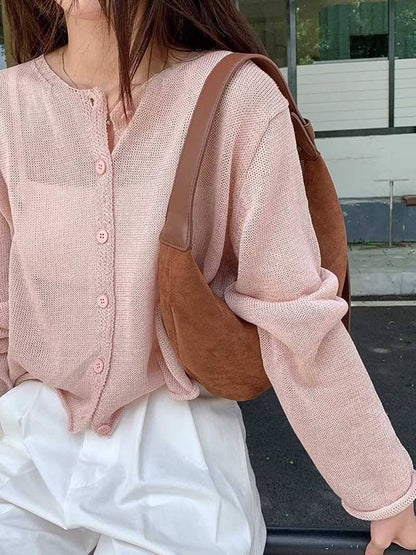 Suede-Finish Half-Moon Shoulder Bag
