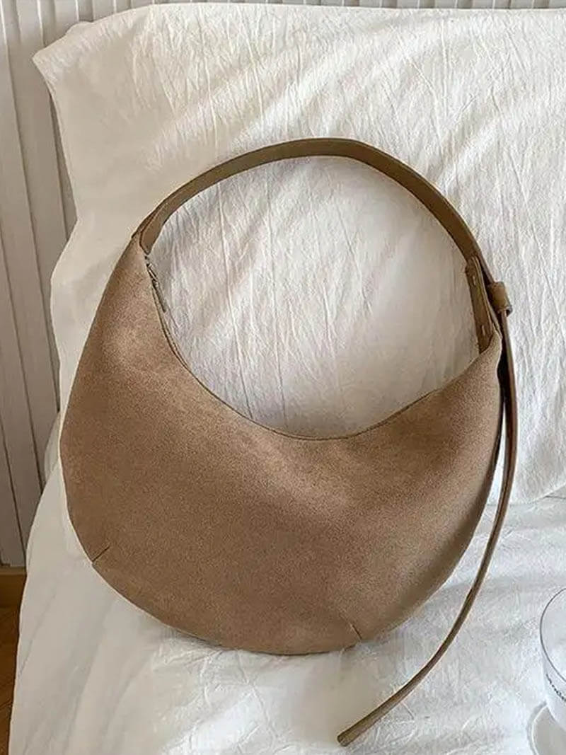 Suede-Finish Half-Moon Shoulder Bag