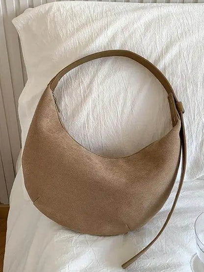 Suede-Finish Half-Moon Shoulder Bag