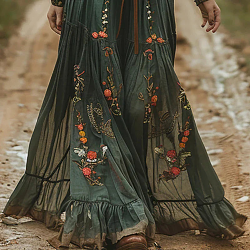 Sohee | Boho Long Floral Embroidered Dress
