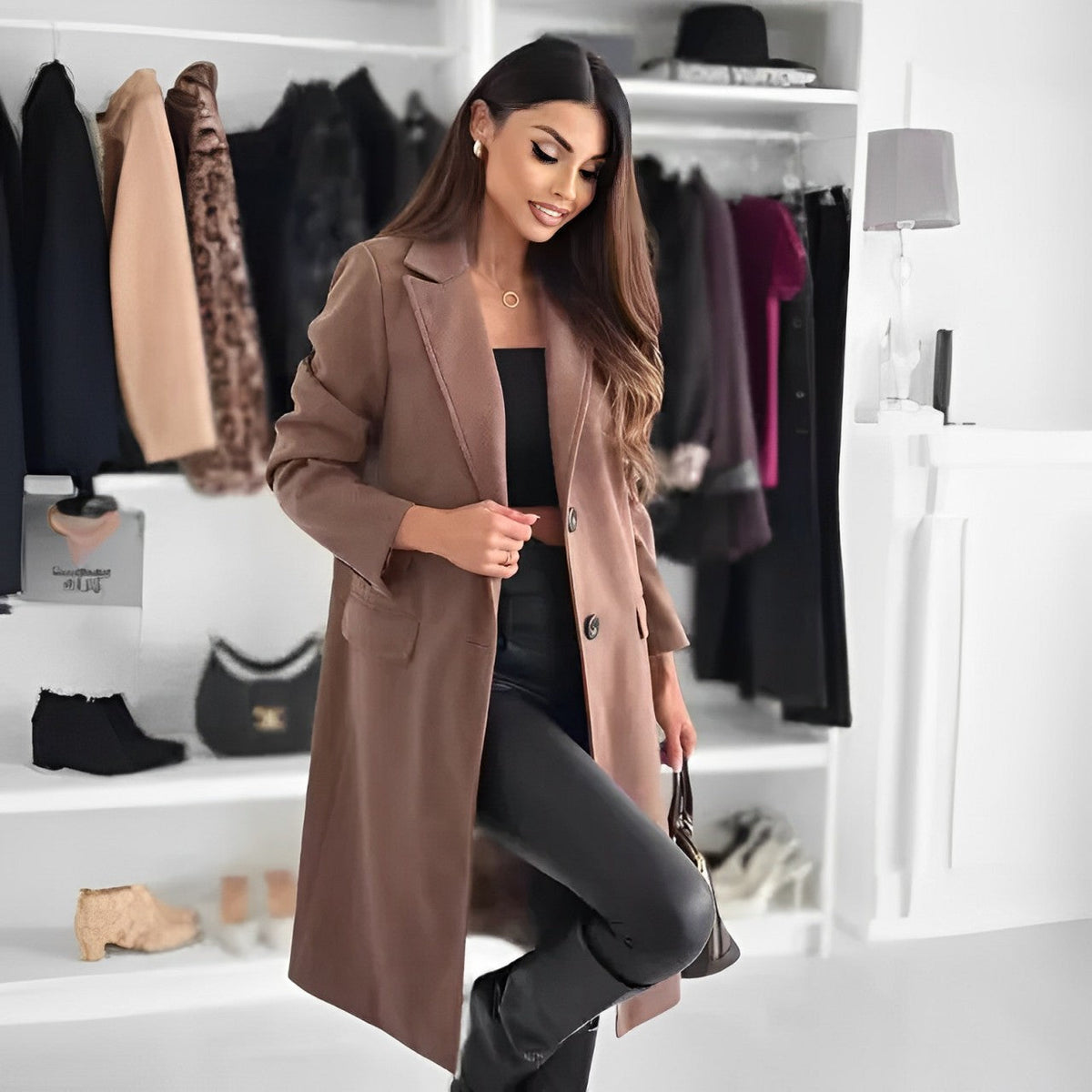 Lina - Long Wool Button-Up Coat