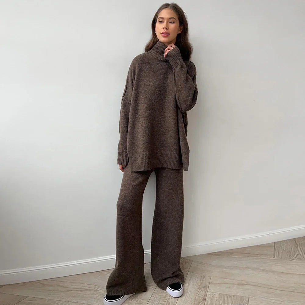 Chic Turtleneck and Knit Pants Set