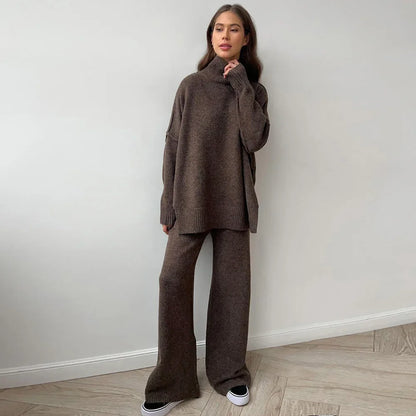Chic Turtleneck and Knit Pants Set