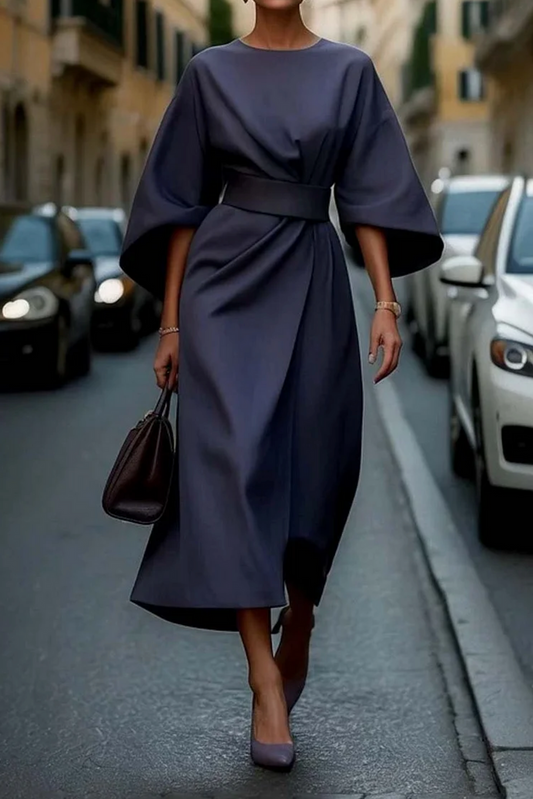 Naiara | Elegant women's dress with lantern sleeves and belt