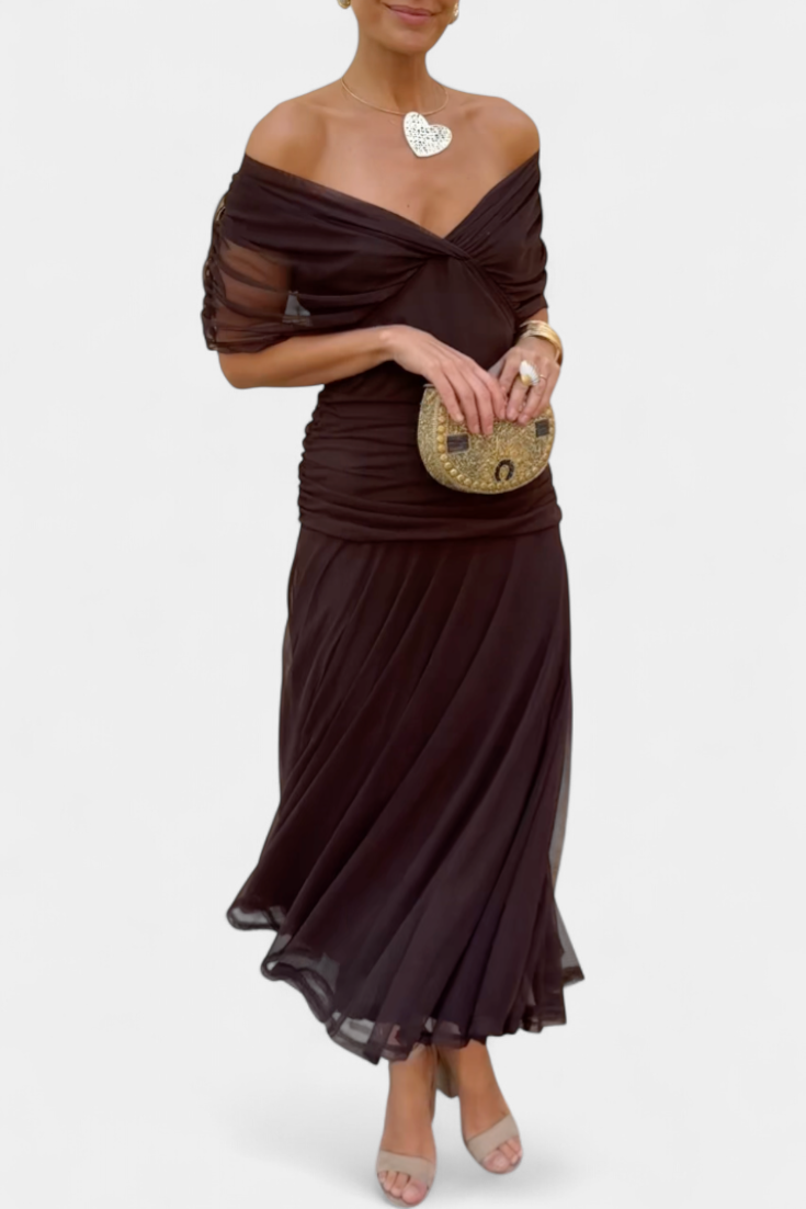 Iselina | Women's elegant V-neck gathered maxi dress | Flowy